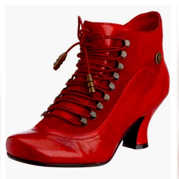 Elegant Red Lace-Up Ankle Boots - Picture 1 of 1